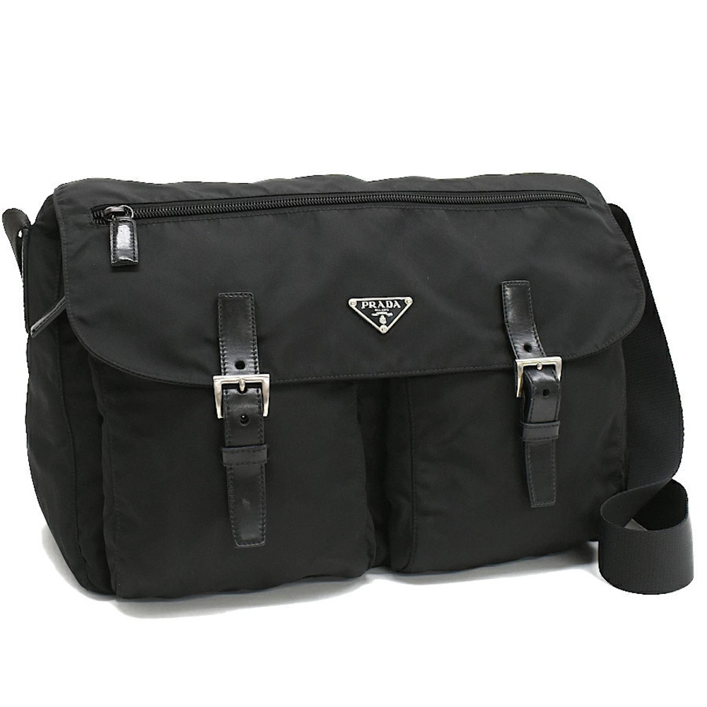 Prada Crossbody Messenger Shoulder Bag VELA SPORT Nero Black Triangle Plate